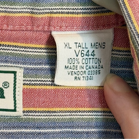 L.L.Bean Men's Short-Sleeve Button Down Shirt stripped XL tall red blue cotton - Picture 4 of 6